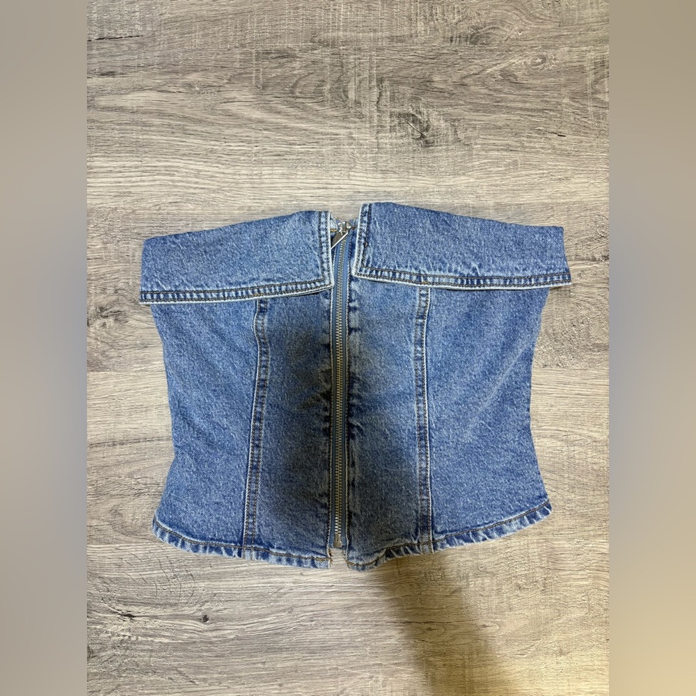 Wild Fable Denim Zip Up Crop Top